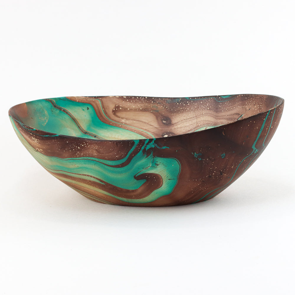 Bol à Pain en Bois de Manguier - 12" (Turquoise)