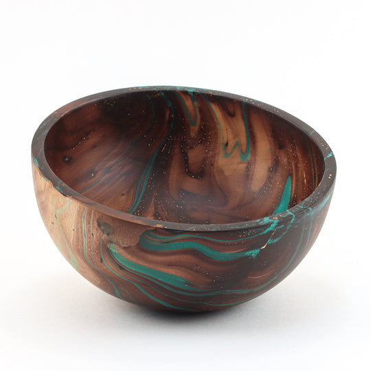 Bol Moyen en Bois de Manguier - 9" (Turquoise)