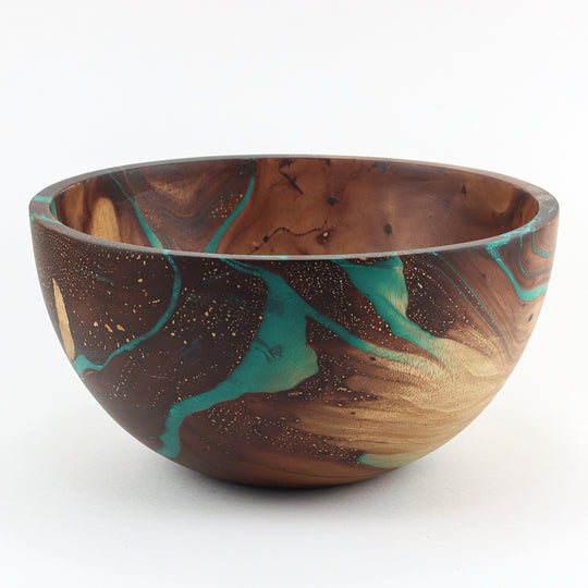 Mango Wood Large Bowl - 10" (Turquoise)