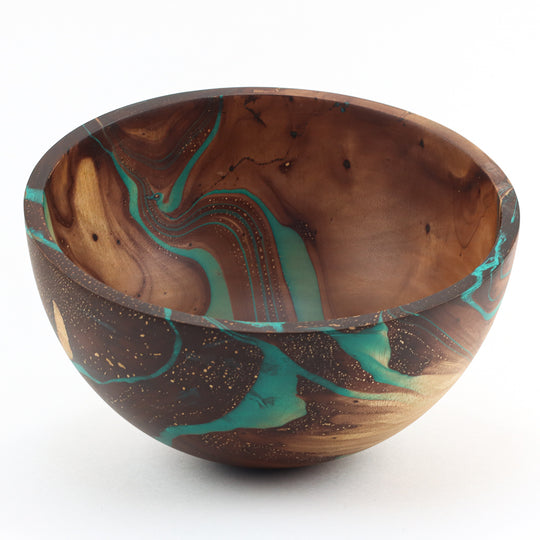 Grand Bol en Bois de Manguier - 10" (Turquoise)