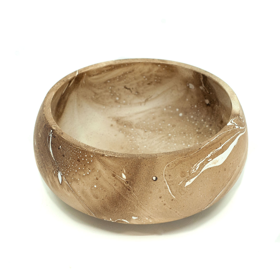 Photo of a mango wood small bowl in various colours featuring a dip dyed pattern