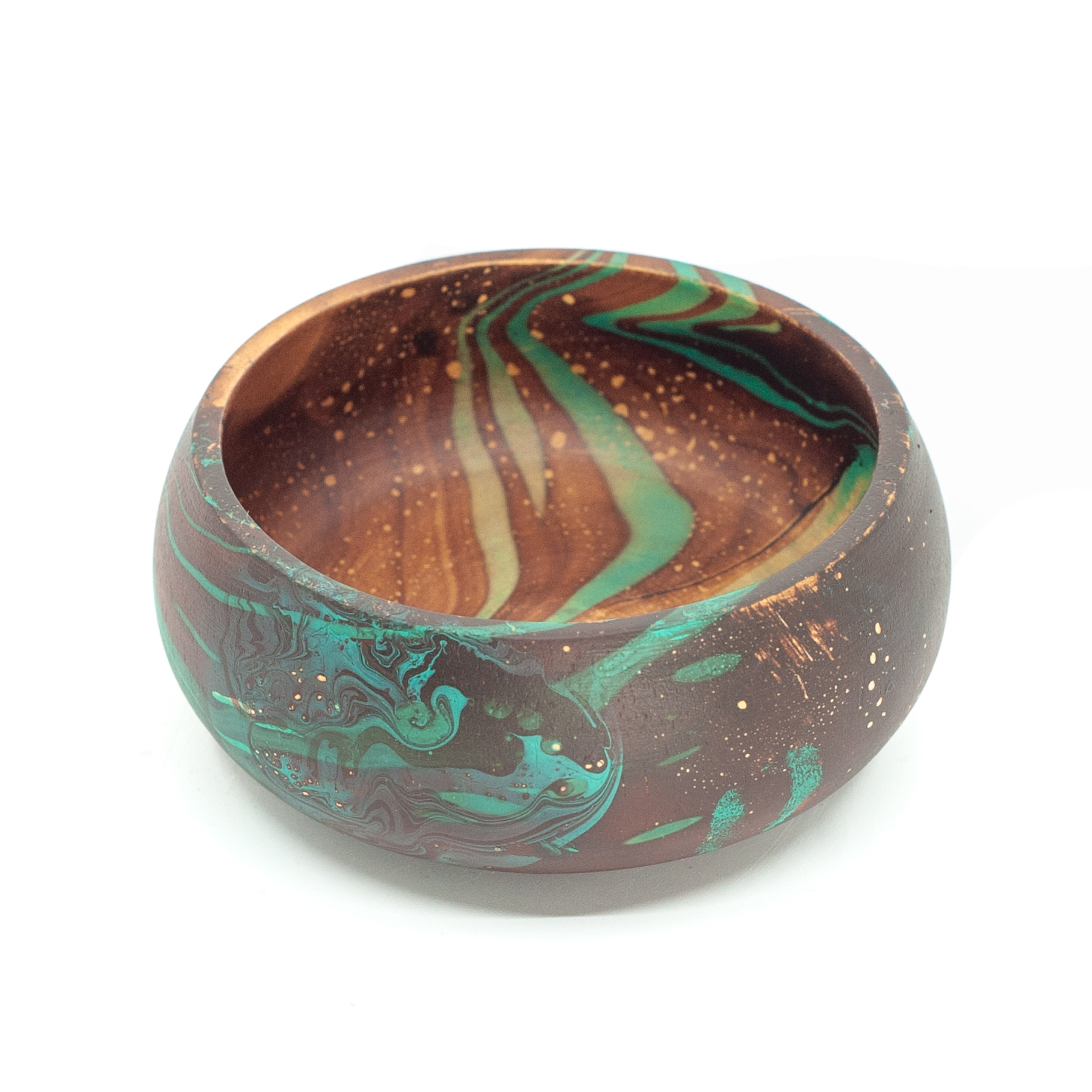 Photo of a mango wood small bowl in various colours featuring a dip dyed pattern