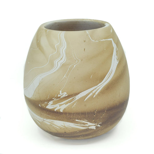 Photo of a mango wood egg shape vase in various colours featuring a dip dyed pattern