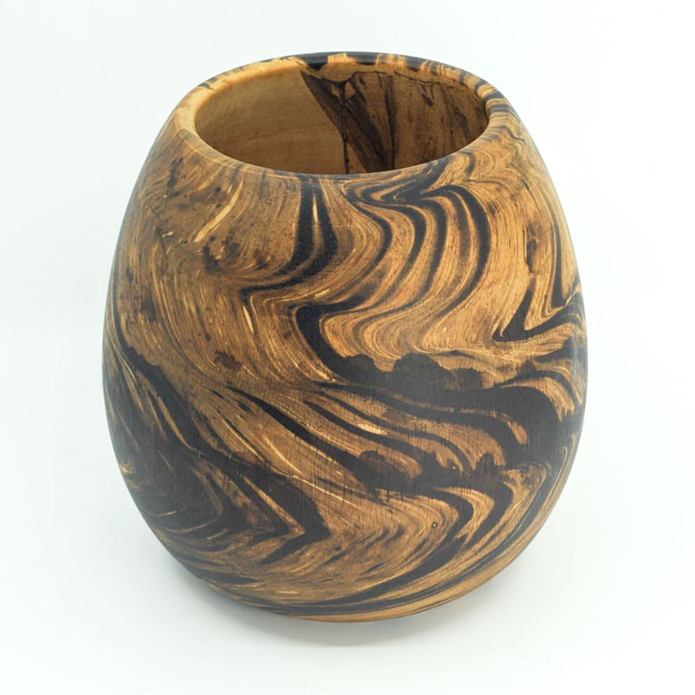 Photo of a mango wood egg shape vase in various colours featuring a dip dyed pattern