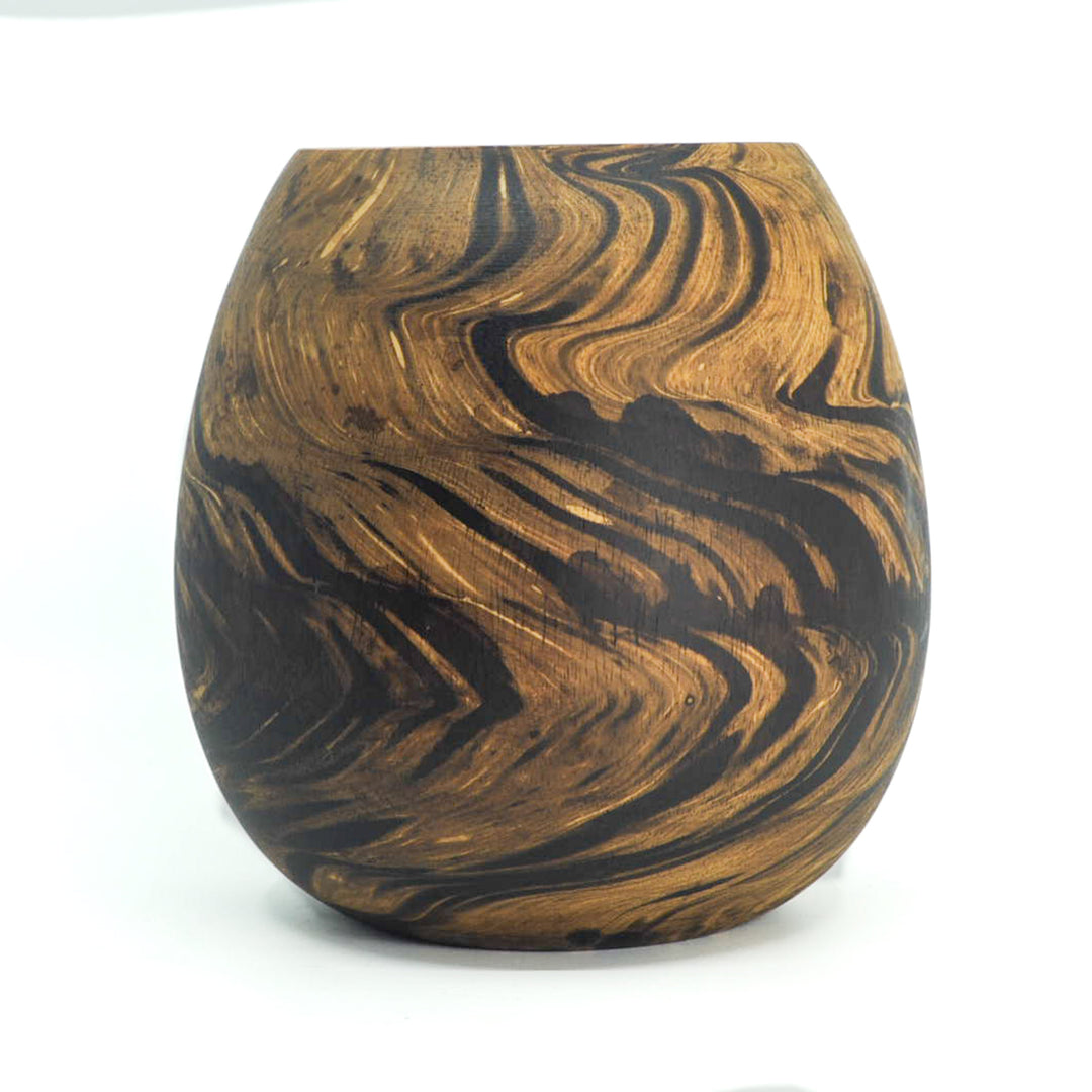 Photo of a mango wood egg shape vase in various colours featuring a dip dyed pattern