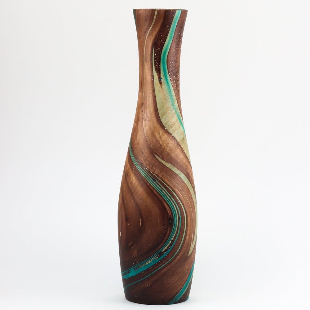 Vase Entonnoir en Bois de Manguier - 14" (Turquoise)