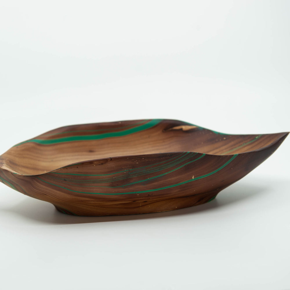 Mango Wood Large Leaf Dish - 12" (Turquoise)