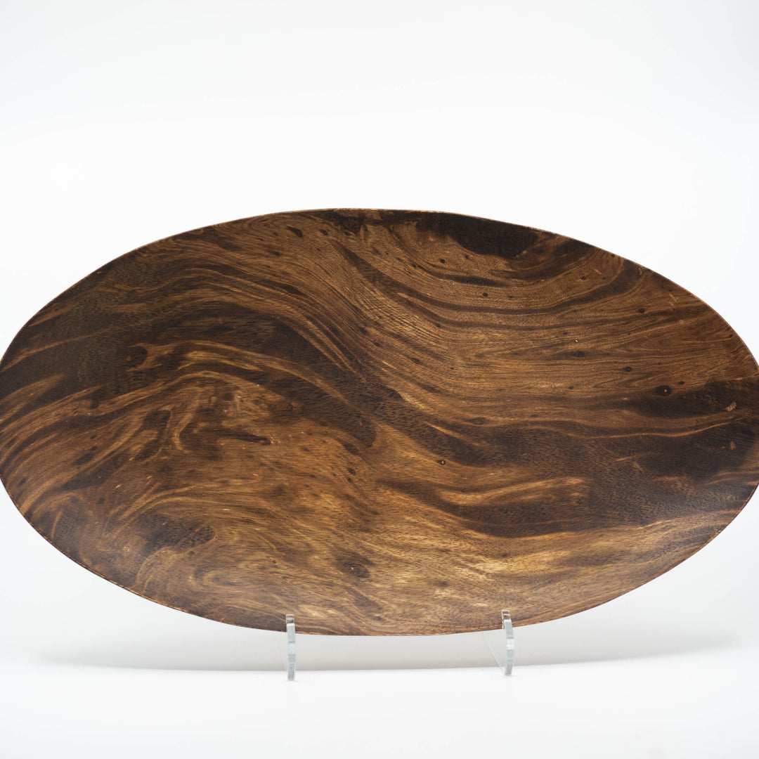 Grande assiette ovale en bois de manguier-18" (vieux bois)