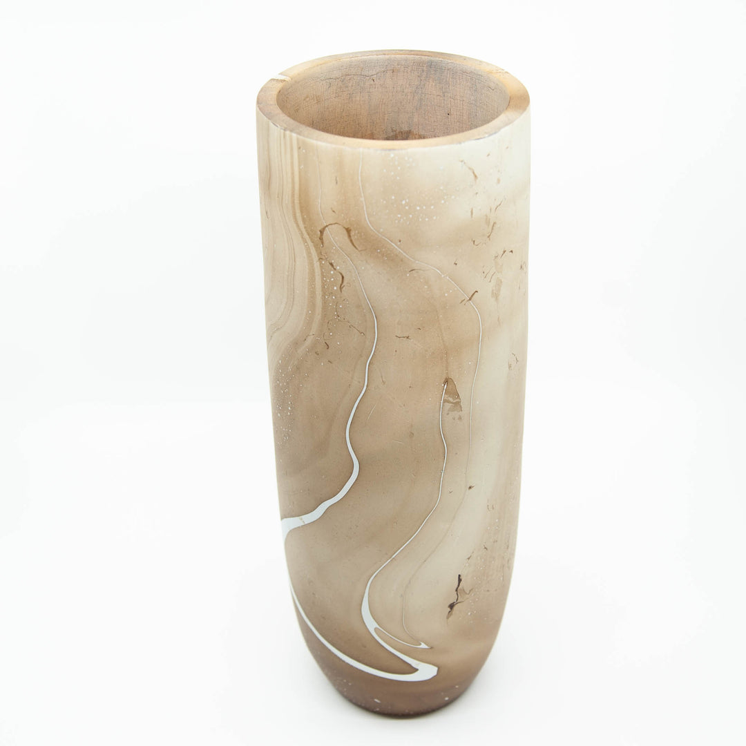 Vase cylindrique lisse en bois de manguier - 14" (Latte)