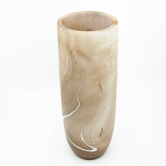 Mango Wood Smooth Cylinder Vase- 14" (Latte)