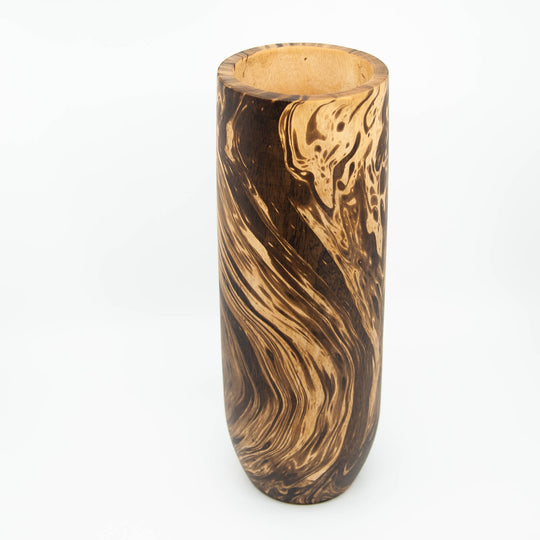 Vase cylindrique lisse en bois de manguier - 14" (vieux bois)