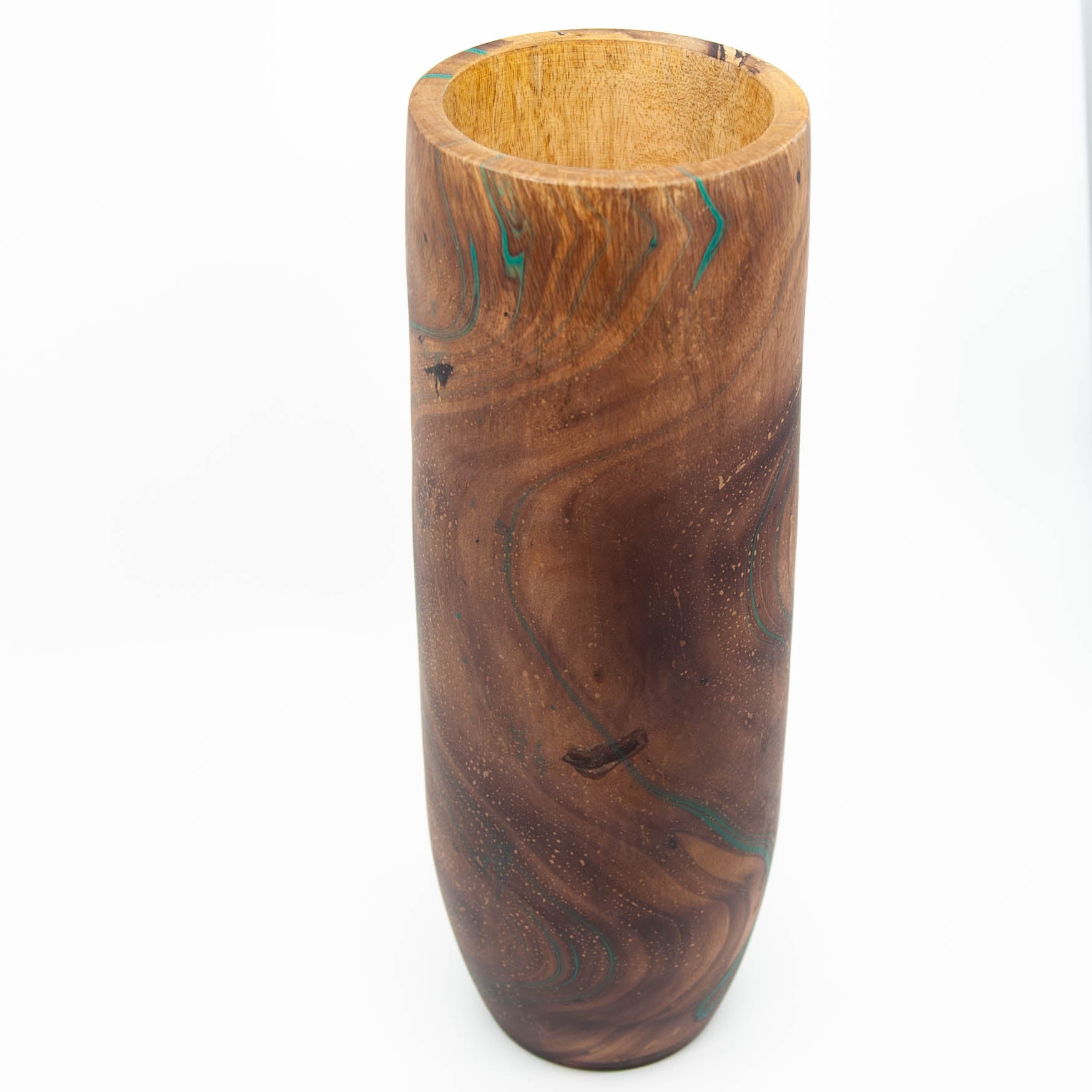 Vase Cylindre Lisse en Bois de Manguier - 14" (Turquoise)