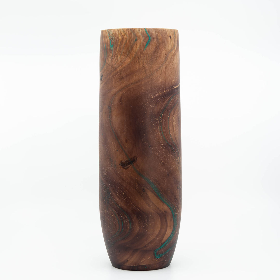 Vase Cylindre Lisse en Bois de Manguier - 14" (Turquoise)