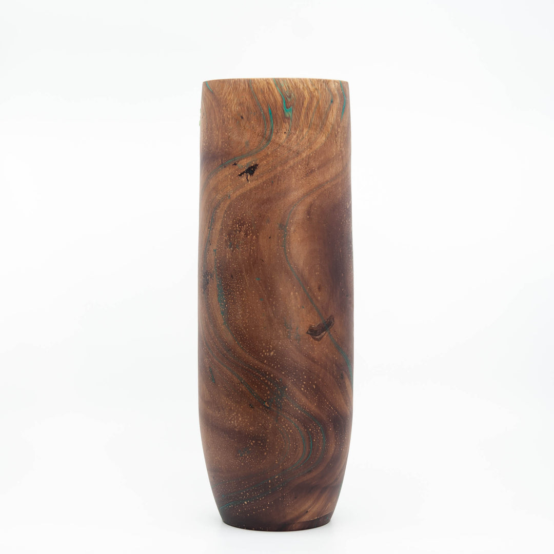 Vase Cylindre Lisse en Bois de Manguier - 14" (Turquoise)