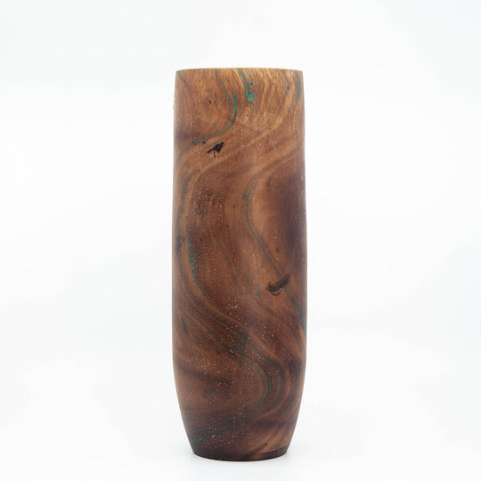 Mango Wood Smooth Cylinder Vase- 14" (Turquoise)