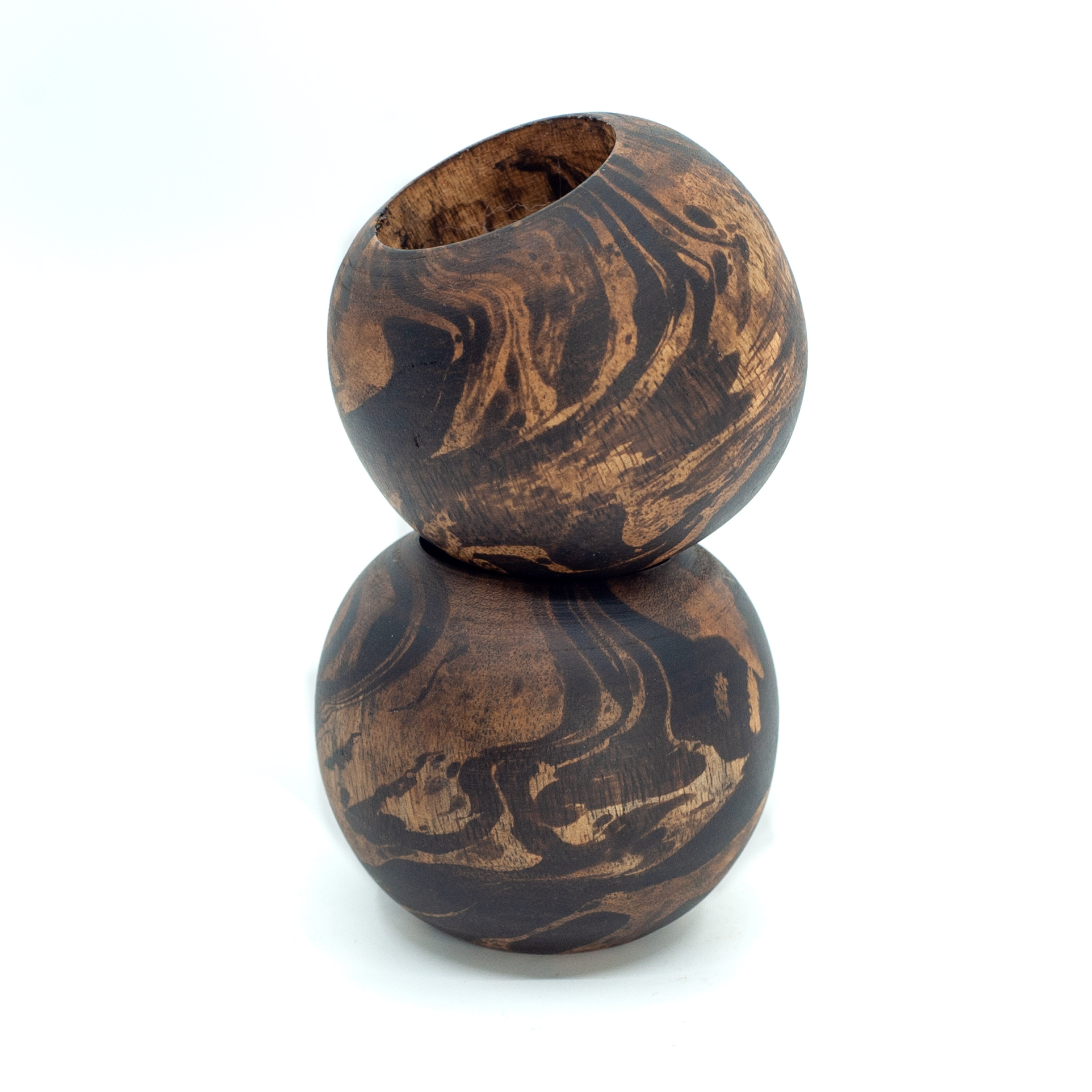 Photo of a mango wood globe like single t-lite holder in various colours featuring a dip dyed pattern