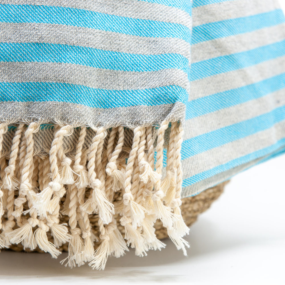 Turkish Towel - Cabana - Turquoise/Grey