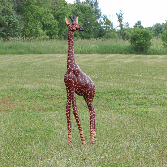 Girafe en bois de jacaranda de 36 po - Rouge