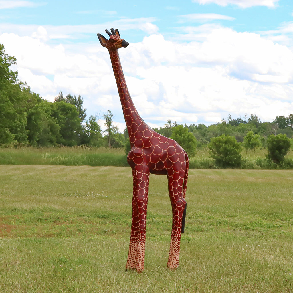 Girafe en bois de jacaranda de 50 po - Rouge