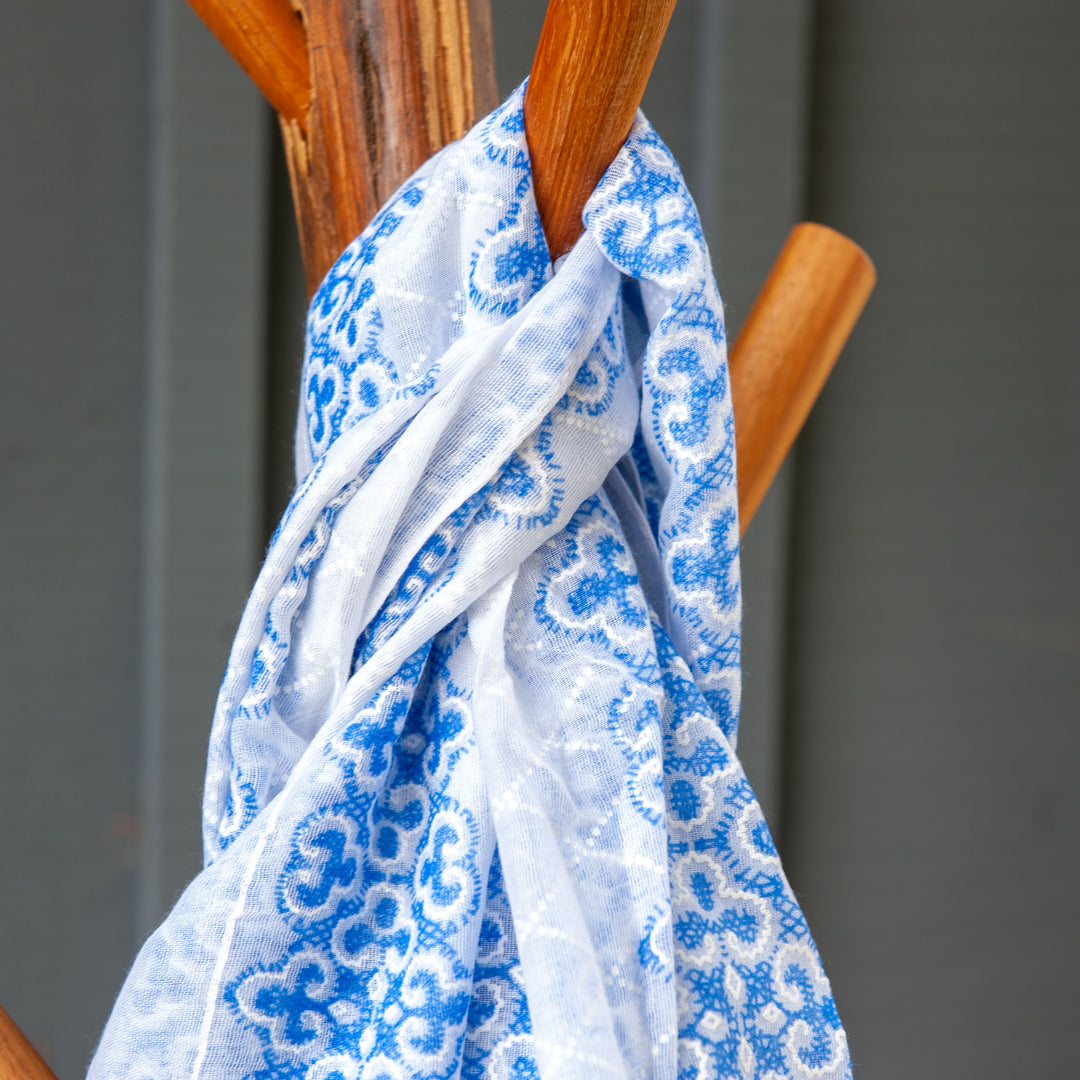 Patterned Scarf - White/Blue