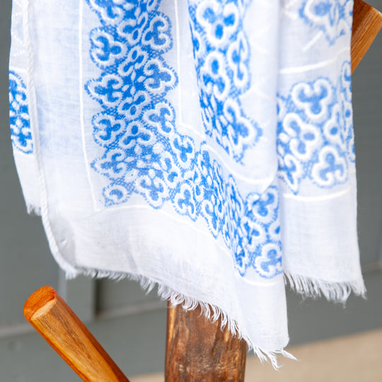 Patterned Scarf - White/Blue