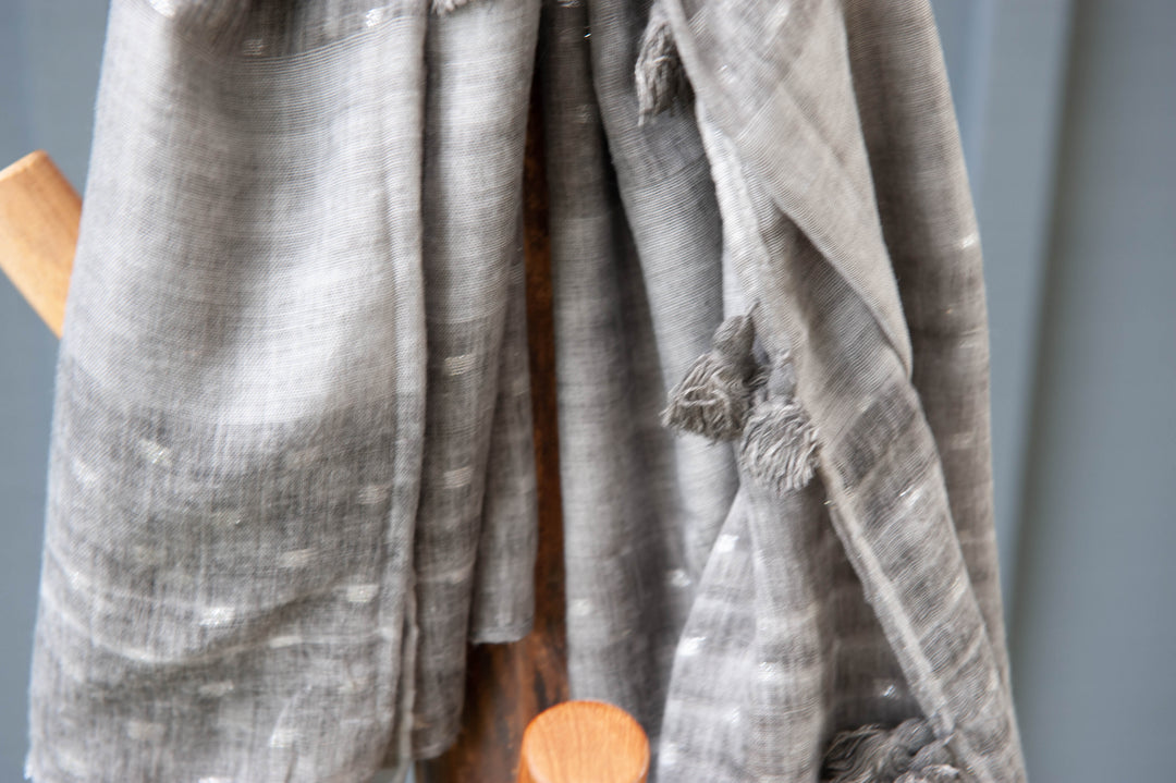 Silver Thread Cotton Scarf - Grey