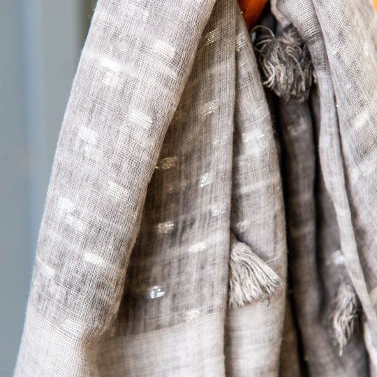 Silver Thread Cotton Scarf - Grey