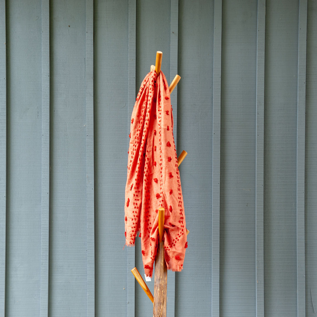 Textured Stitched Scarf - Orange Floral