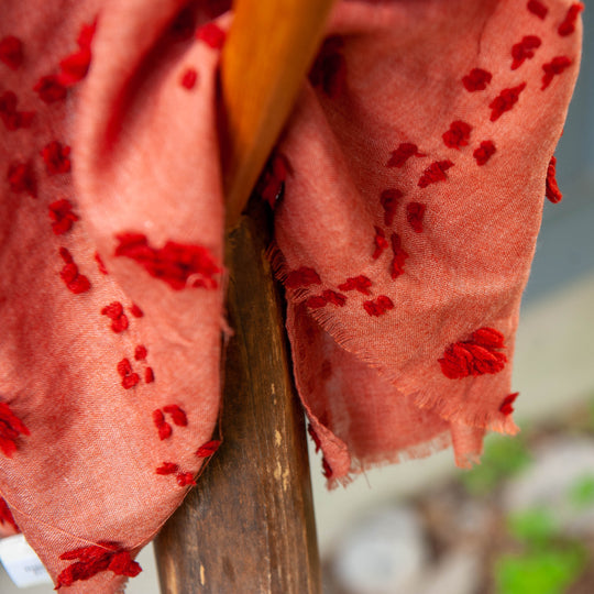 Textured Stitched Scarf - Orange Floral